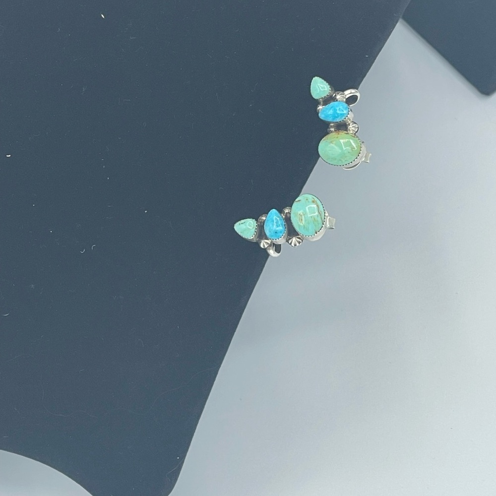 Turquoise and Silver Ear Crawler Earrings - Picture 2 of 5